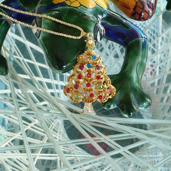 ❤️ NEW Rhinestone Tree Necklace Crystal Multi-Color Pendant 24" Chain - Picture 7 of 7